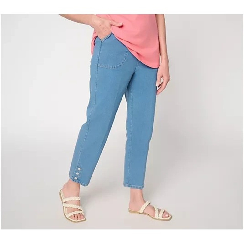 Denim & Co. Regular Indigo Flat Front Side Pocket Crop Pants w/Snap L Wash,Small